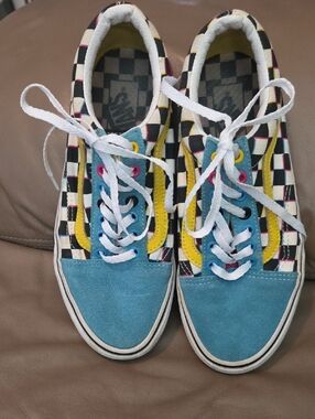 Vans Checkerboard Low-Top Sneakers - Blue, Black & Yellow